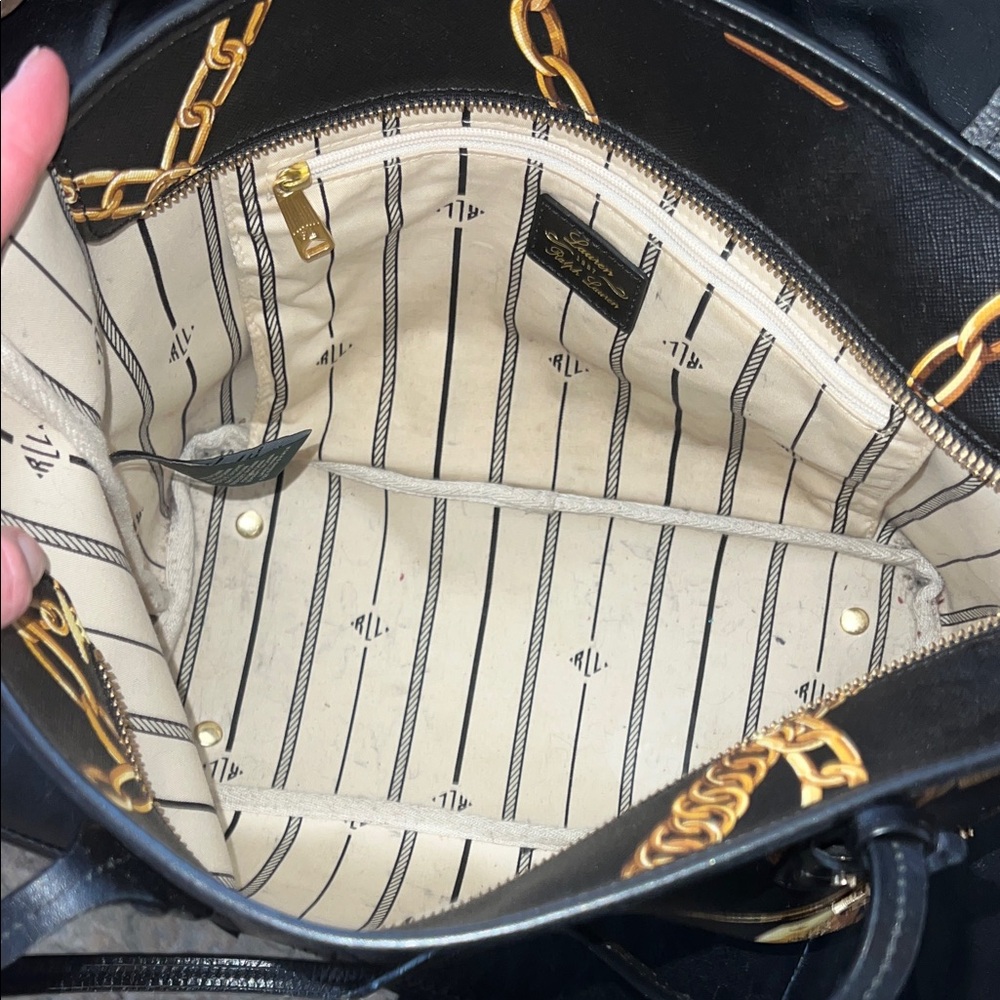 Lauren Ralph Lauren Black & Gold Equestrian Tote Bag - Picture 12 of 16